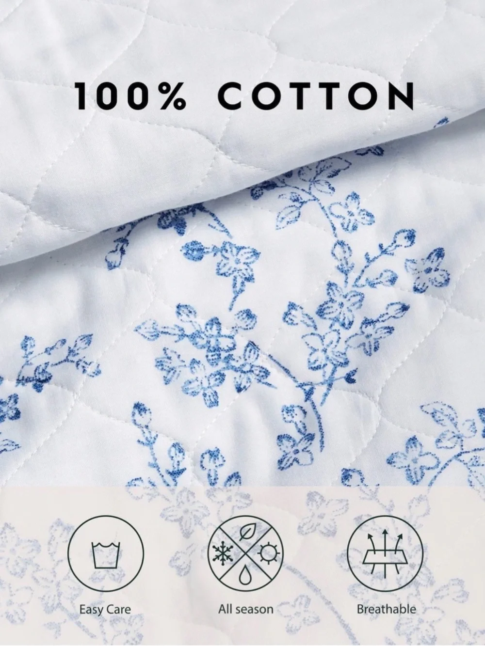 Laura Ashley 3 pieces set Blue Floral Quilted Comforter